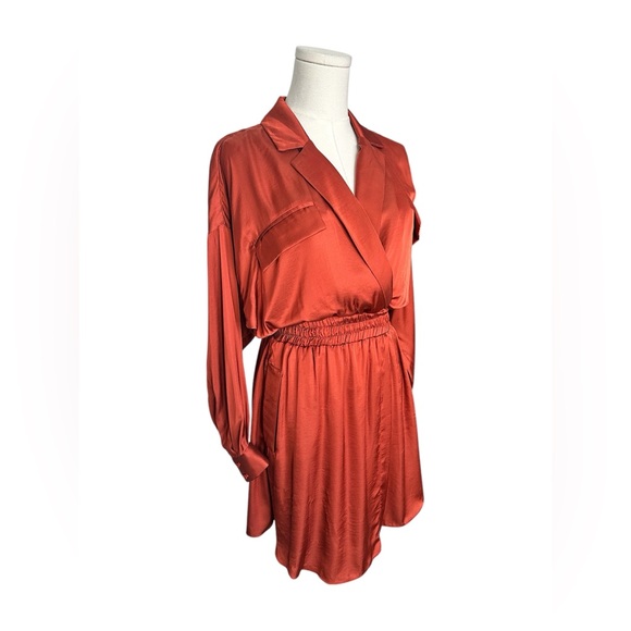 Misa Los Angeles Burnt Orange Satin Long Sleeve Mini Dress Women XS Small Medium - Picture 6 of 12